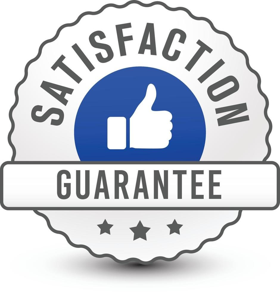 powerful silver colored thumbs up satisfaction guarantee badge sign symbol icon isolated on white background design vector